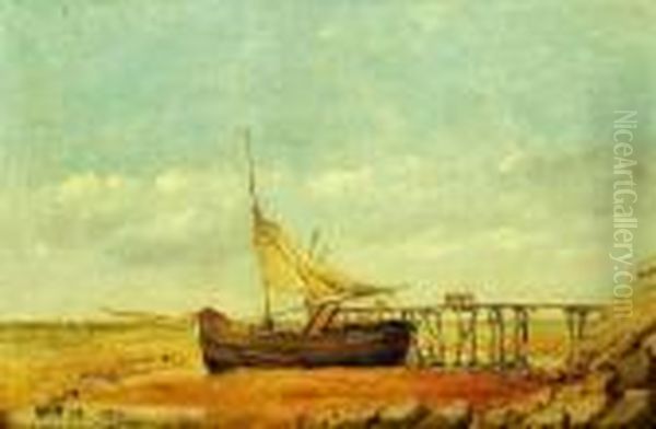 Docked Boat With Man And Wagon Oil Painting by Edward William Cooke