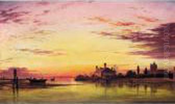 Canal Of San Clemente, Venice, Sunset After Rain Oil Painting by Edward William Cooke