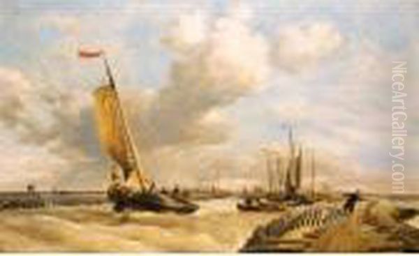 A Fishing Port, Broeckenhaven Harbour Of The Zuider Zee Oil Painting by Edward William Cooke