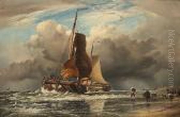 Dutch Trawlers Landing Fish At Egmont Oil Painting by Edward William Cooke