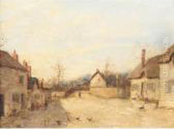 A Village Street Oil Painting by Edward William Cooke