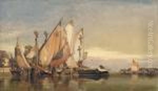 Bragozzi, Fishing-craft Of Venice Off The Giardini Pubblici Oil Painting by Edward William Cooke