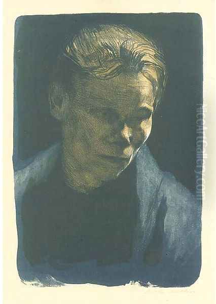 Brustbild einer Arbeiterfrau mit blauem Tuch, from the portfolio Jahresmappe der Gesellschaft futr Vervielfaltigende Kunst , Vienna, 1906 Oil Painting by Kathe Kollwitz