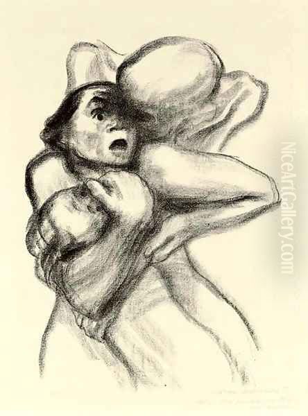 Tod packt eine Frau, Plate 4 from Tod Oil Painting by Kathe Kollwitz