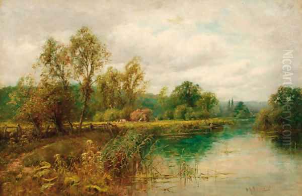 Harvesting by the Thames Oil Painting by Henry John Kinnaird