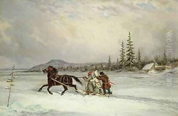 Habitants Sleighing Oil Painting by Cornelius Krieghoff