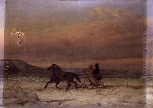 Sledge in the Snow Oil Painting by Cornelius Krieghoff