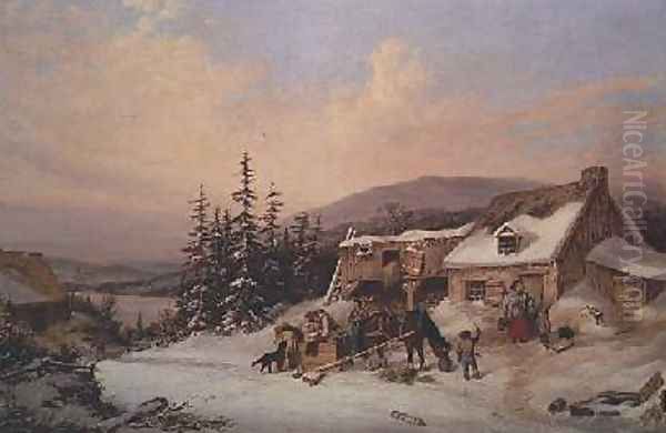 Quebec Oil Painting by Cornelius Krieghoff