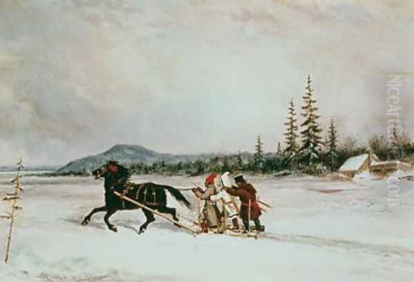 Habitants Sleighing 2 Oil Painting by Cornelius Krieghoff