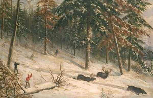 Hunting Moose Oil Painting by Cornelius Krieghoff