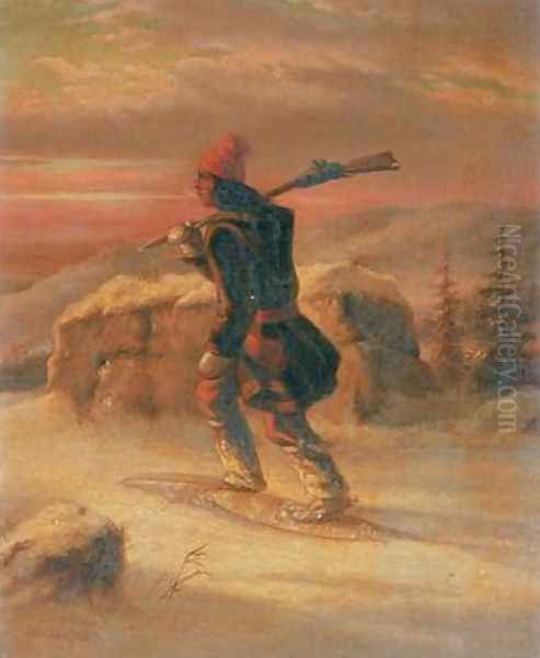 Indian Hunter in the Snow Oil Painting by Cornelius Krieghoff