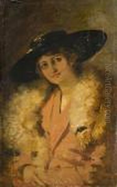 Donna Con Cappello E Stola Oil Painting by Vittorio Matteo Corcos