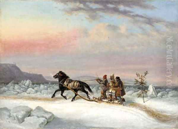 The Winter Crossing from Levis to Quebec Oil Painting by Cornelius Krieghoff