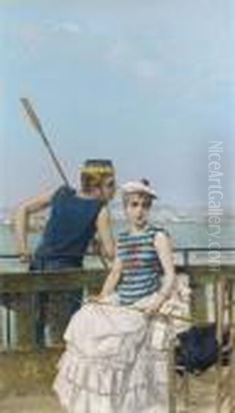 At The Regatta Oil Painting by Vittorio Matteo Corcos