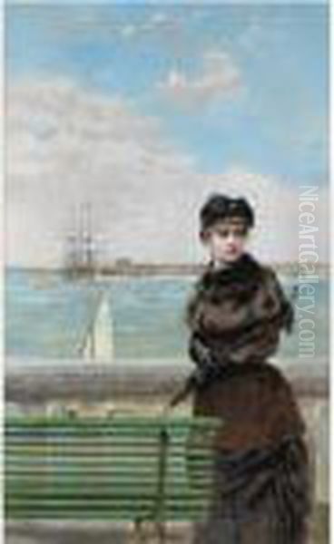 Una Donna Elegante A Saint Malo Oil Painting by Vittorio Matteo Corcos