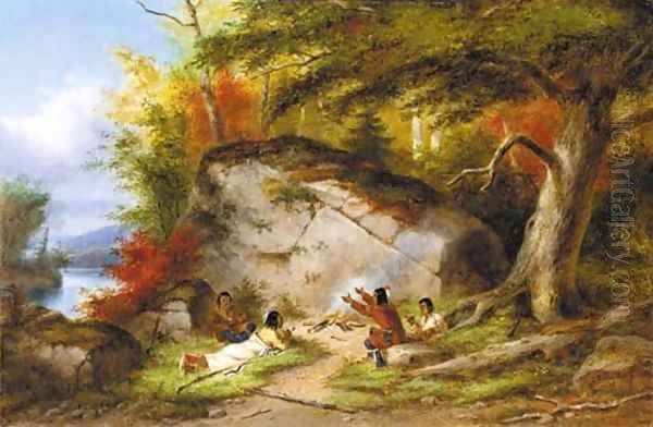 Indian Campfire at Big Rock Oil Painting by Cornelius Krieghoff