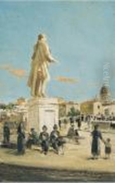 Piazza Goldoni A Firenze Oil Painting by Vittorio Matteo Corcos