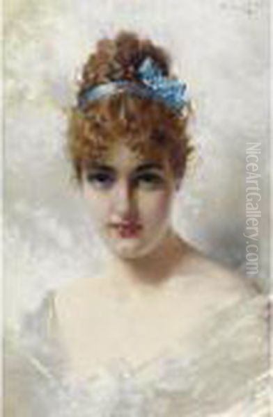 Portrait Of A Young Woman In White Oil Painting by Vittorio Matteo Corcos