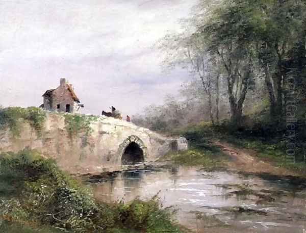 Bridge on a River Oil Painting by S.L. Kilpack