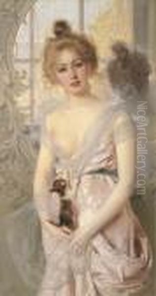 The New Kitten Oil Painting by Vittorio Matteo Corcos