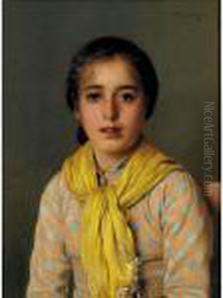 Portrait Of A Girl In A Yellow Shawl Oil Painting by Vittorio Matteo Corcos