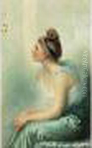 < La Femme Au Papillon >. Oil Painting by Vittorio Matteo Corcos