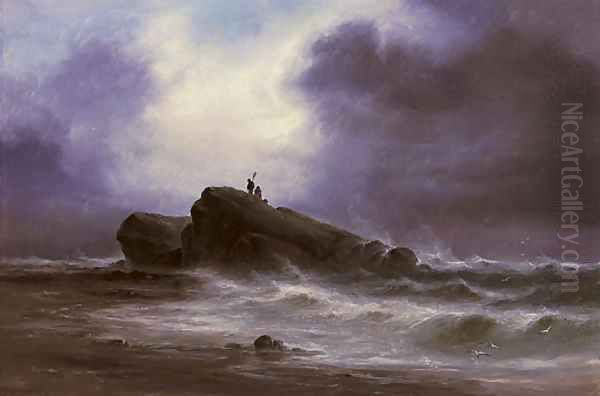 Out on the rocks, the tide receding Oil Painting by S.L. Kilpack