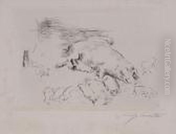 Sow And Piglets Oil Painting by Lovis (Franz Heinrich Louis) Corinth