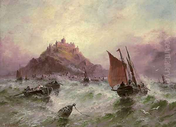 Shipping before St Micahel's Mount Oil Painting by S.L. Kilpack