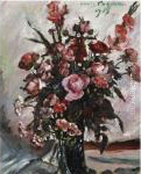 Rosa Rosen (pink Roses) Oil Painting by Lovis (Franz Heinrich Louis) Corinth