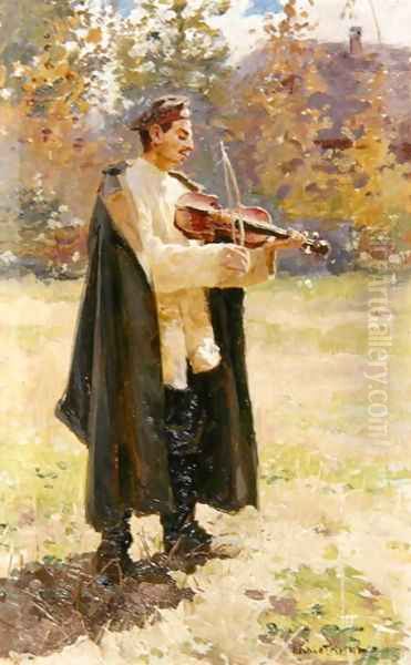 Soldier Violinist Oil Painting by Nikolaj Alekseevich Kasatkin