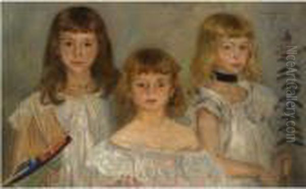 Drei Kleine Madchen (three Girls) Oil Painting by Lovis (Franz Heinrich Louis) Corinth