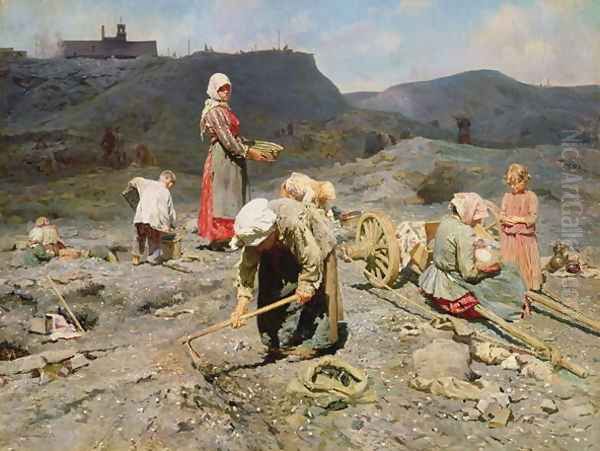 Poor People Gathering Coal at an Exhausted Mine Oil Painting by Nikolaj Alekseevich Kasatkin