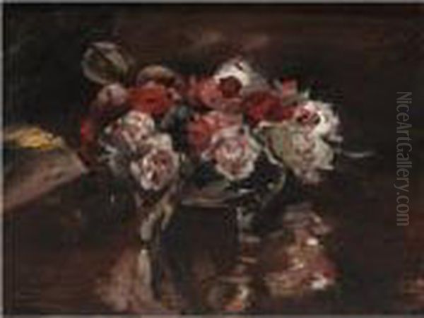 Rosenstillleben (still Life With Roses) Oil Painting by Lovis (Franz Heinrich Louis) Corinth