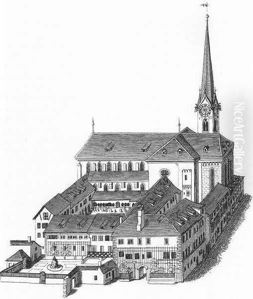 The Fraumunsterkirche in Zurich 1830 Oil Painting by Heinrich Keller