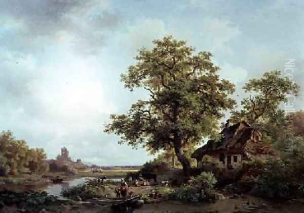 A Wooded Landscape Oil Painting by Frederick Marianus Kruseman