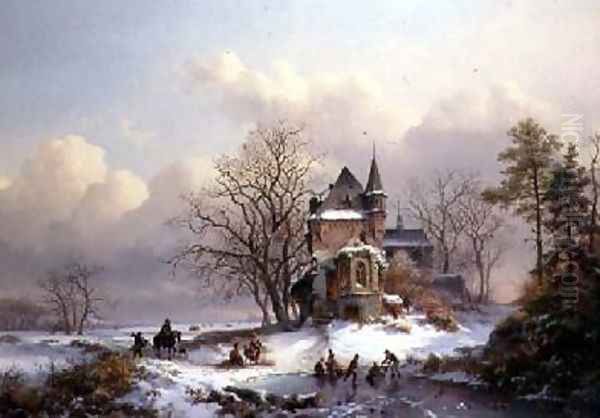 Winter Landscape with Skaters Oil Painting by Frederick Marianus Kruseman