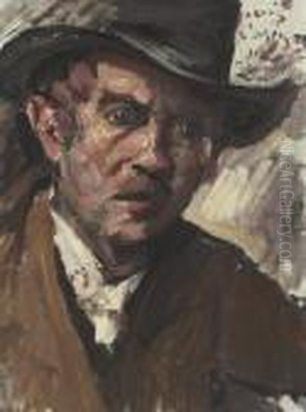 Self Portrait With A Black Hat Oil Painting by Lovis (Franz Heinrich Louis) Corinth