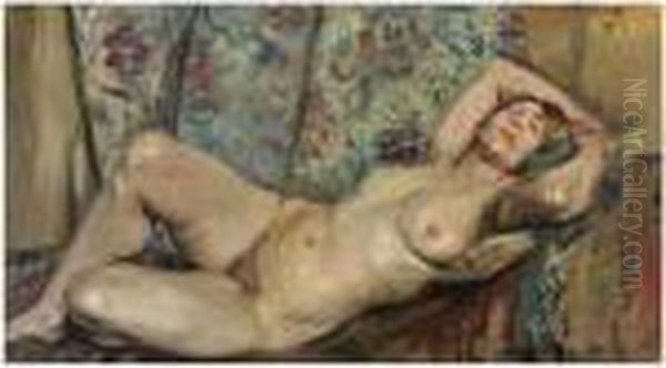 Liegender Weiblicher Akt (reclining Nude) Oil Painting by Lovis (Franz Heinrich Louis) Corinth