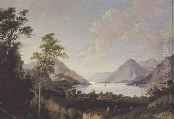 Landscape with Lake and Mountains Oil Painting by John Knox