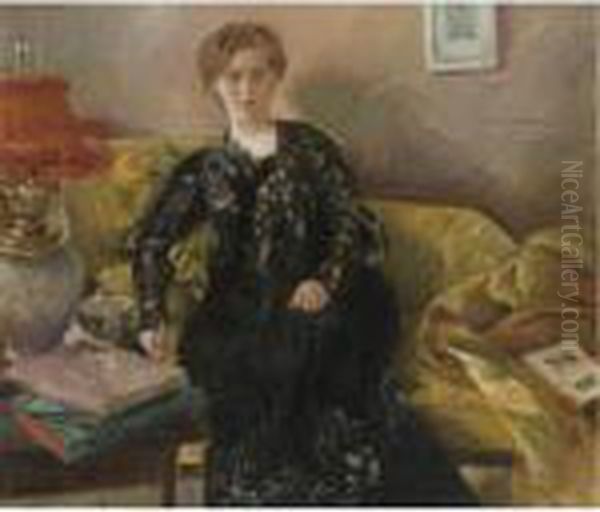 Frau Korfiz Holm (the Wife Of Poet Korfiz Holm) Oil Painting by Lovis (Franz Heinrich Louis) Corinth