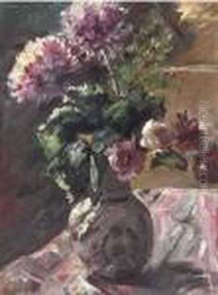 Chrysanthemen Und Rosen Im Krug Oil Painting by Lovis (Franz Heinrich Louis) Corinth