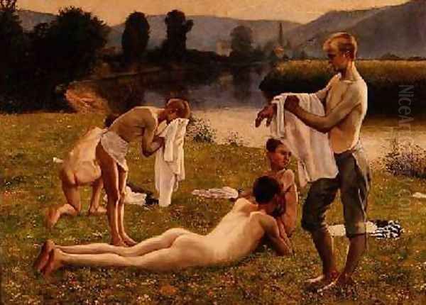 Boys Bathing Oil Painting by C. Kufferath