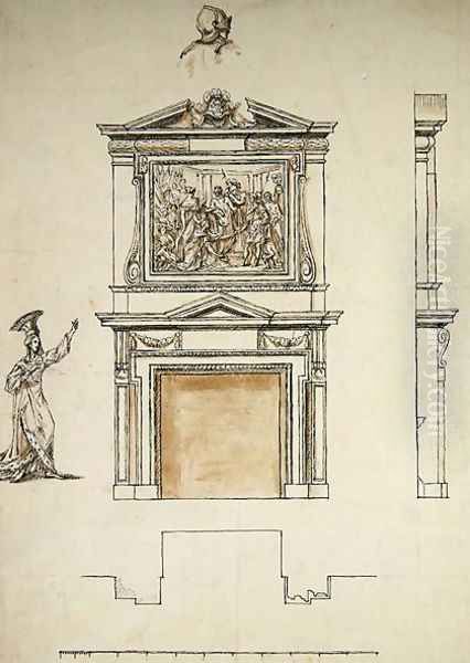 Design for Chimney Piece in the Hall at Stowe Oil Painting by William Kent