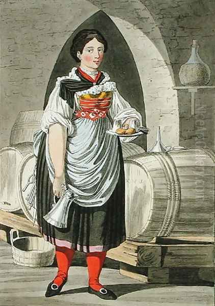 A serving girl at an Inn near Innsbruck Oil Painting by Kapeller, Josef Anton