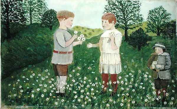 Children Picking Daisies Oil Painting by John Kane