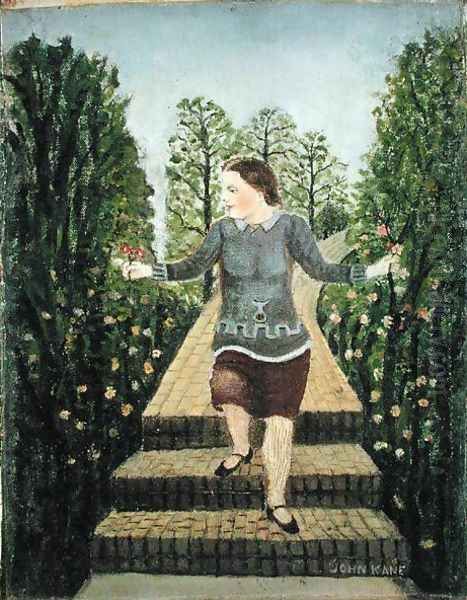 Girl Walking Down the Garden Steps Oil Painting by John Kane