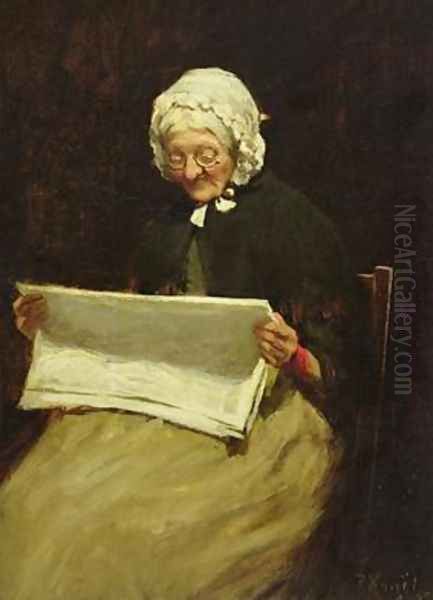 Old Woman Reading a Newspaper Oil Painting by Paul Knight