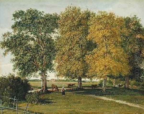 Herder with Cattle beneath Autumnal Trees Oil Painting by Wilhelm Alexander Kobell