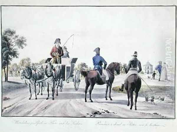 Riding in Prater Park Vienna Oil Painting by Wilhelm Alexander Kobell